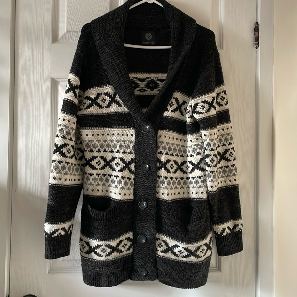 Sansara sweater fair isle Nordic coatigan knit wool